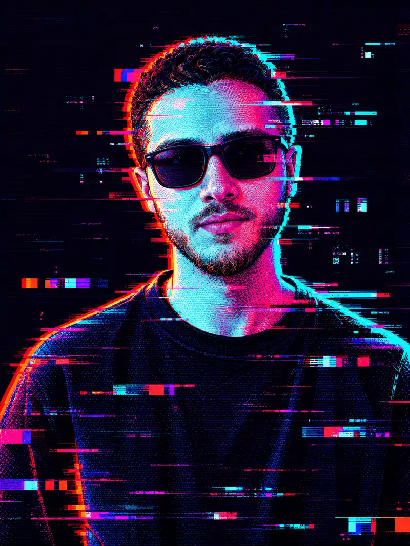 Comic-style illustrated portrait of Mohammed Abubaker